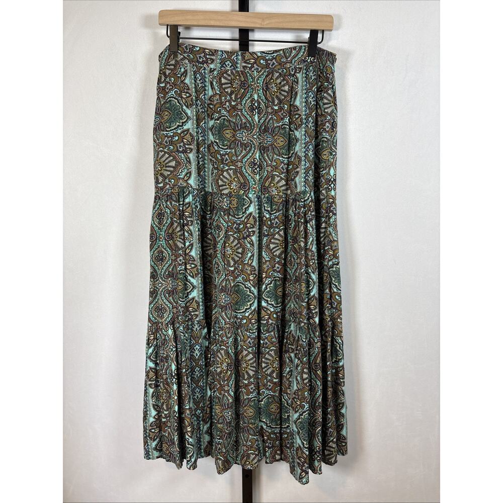 Soft Surroundings Maxi Skirt Women's Medium Blue Brown Paisley Tiered Boho Y2K